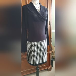 Venus sweater dress, black & black/white houndstooth pattern at skirt, size M